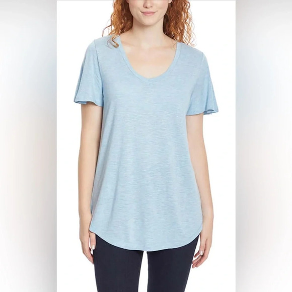 NWT Jessica Simpson Women's Carly Flutter Short Sleeve Tee Shirt Blue - Picture 2 of 3